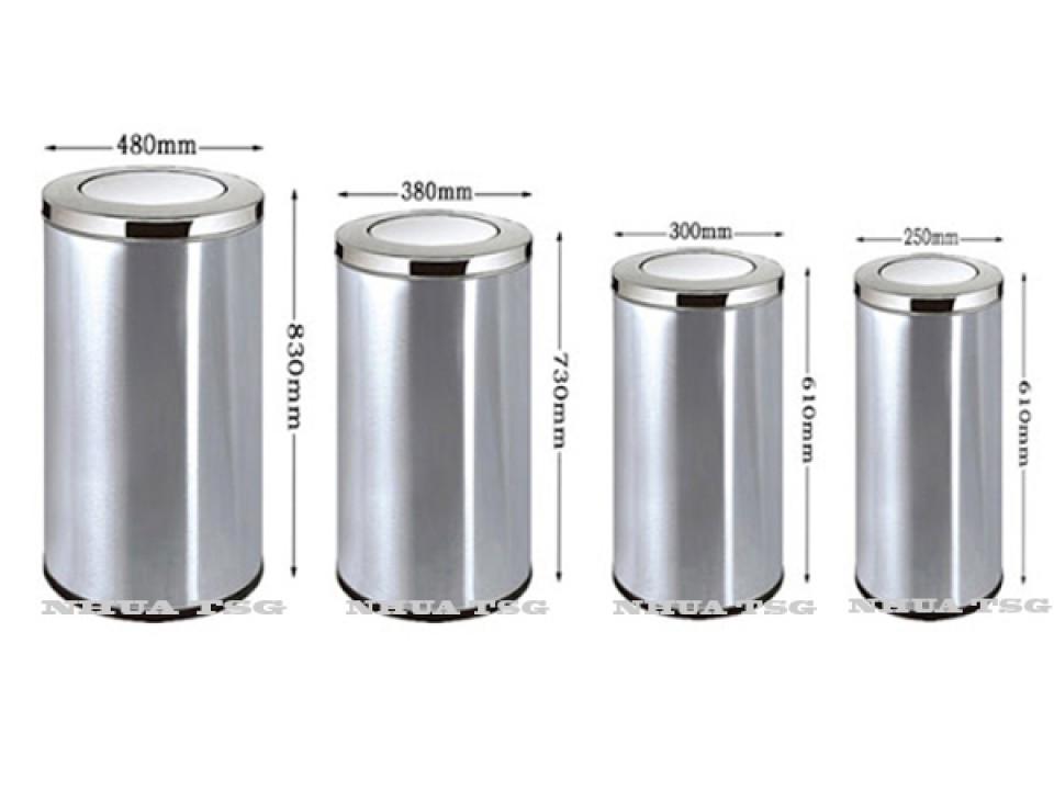 Thùng rác inox nắp lật kích thước 380mm x 730mm